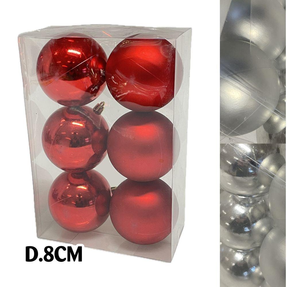 Sci 60621 Conf. Xmas 6 Sfere D.8Cm Argento