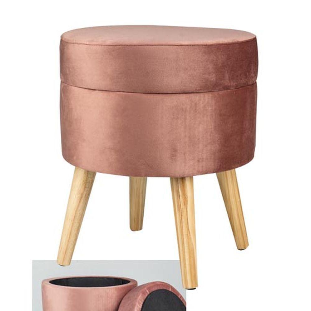 Tia 56220 Sgabello Contenitore Cloud Rosa Antico D.36*43Cm - Velluto Rosa - Sgabelli | Mikasa