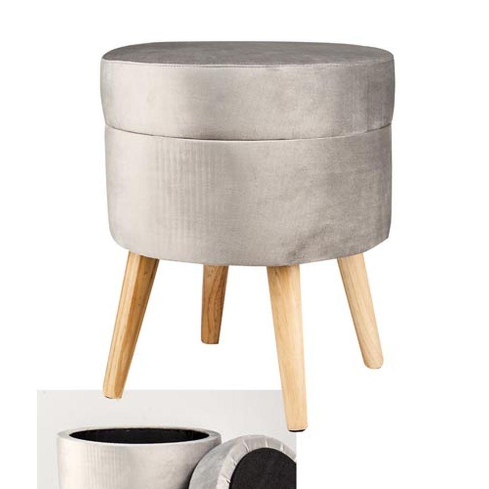 Tia 56221 Sgabello Contenitore Cloud Grigio D.36*43Cm - Velluto Grigio - Sgabelli | Mikasa