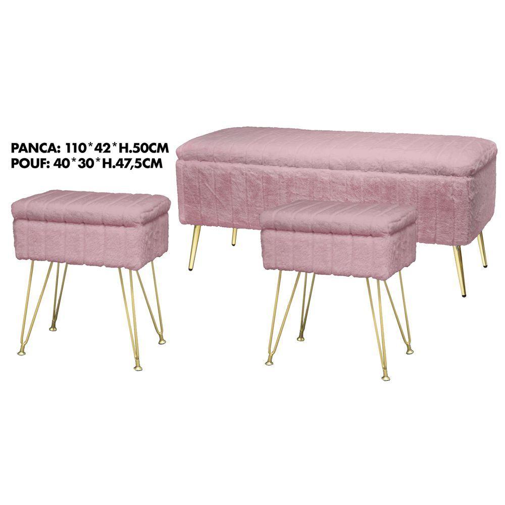 TIA 62347 Set Panca + 2 Sgabelli Soft Strisce Rosa Antico - Rosa - Panchine | Mikasa