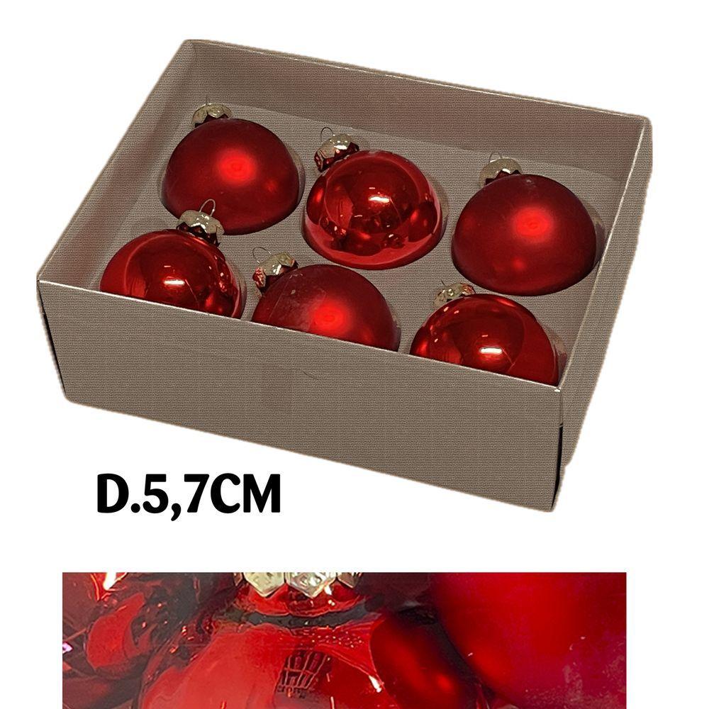 Uan 60911 Conf. Nature X6 Sfere Vetro Xmas D.5,7Cm Rosso