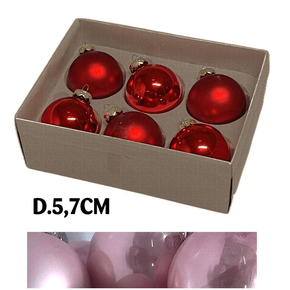 Uan 60913 Conf. Nature X6 Sfere Vetro Xmas D.5,7Cm Rosa