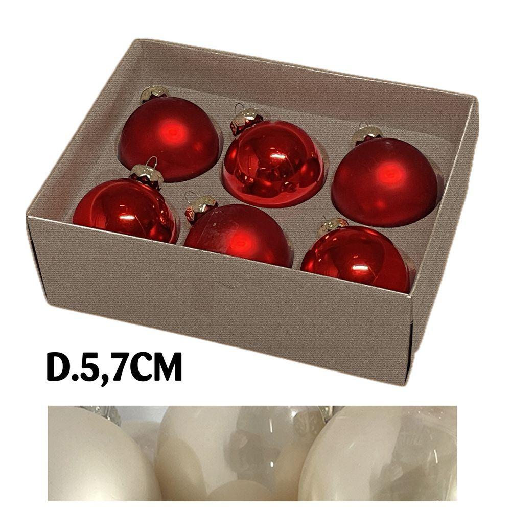Uan 60915 Conf. Nature X6 Sfere Vetro Xmas D.5,7Cm Avorio