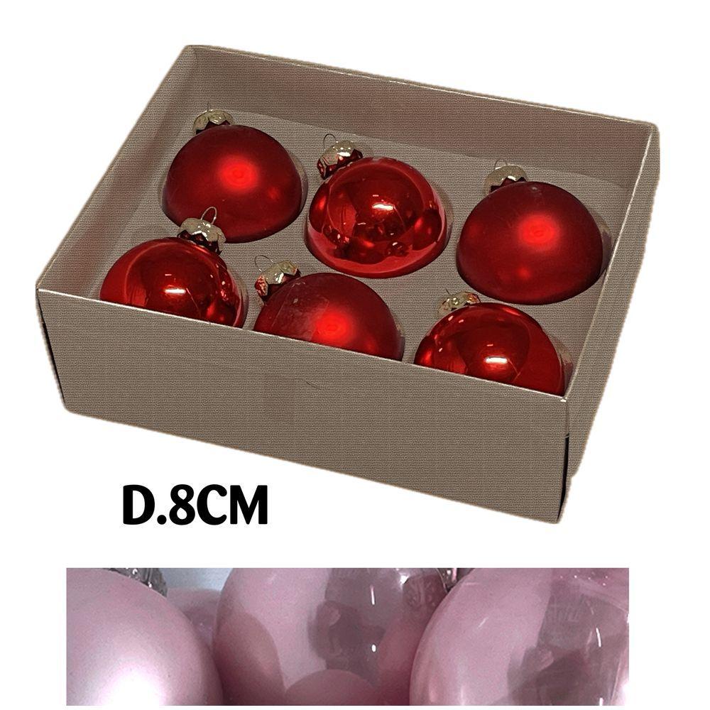 Uan 60924 Conf. Nature X6 Sfere Vetro Xmas D.8Cm Rosa