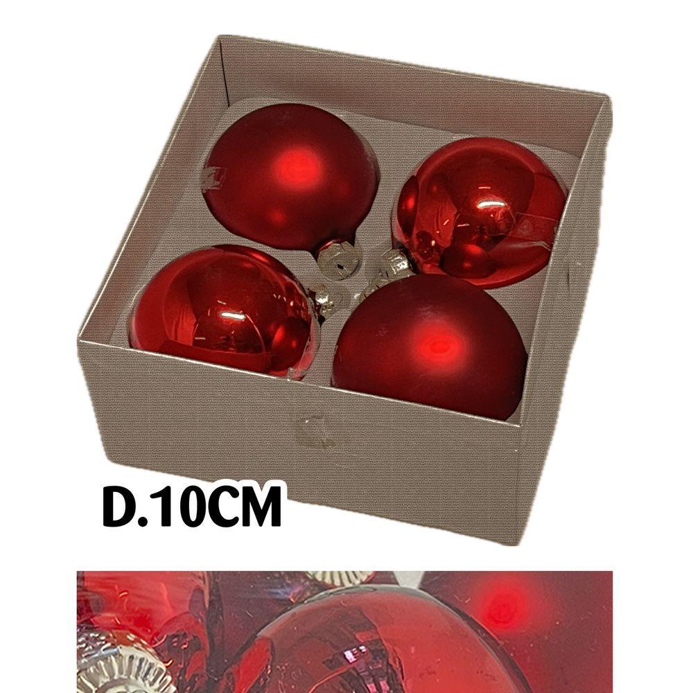 Uan 60933 Conf. Nature X4 Sfere Vetro Xmas D.10Cm Rosso