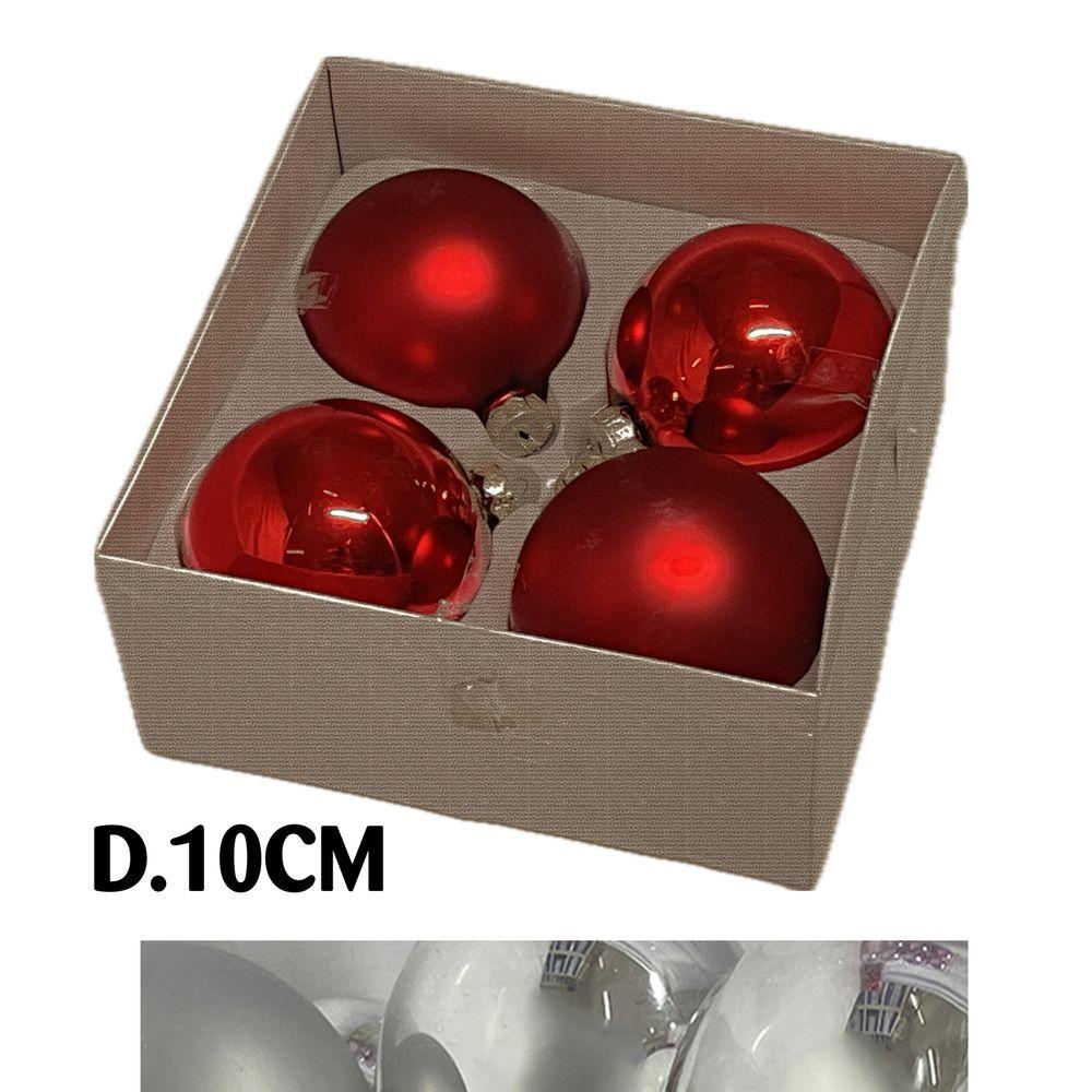 Uan 60938 Conf. Nature X4 Sfere Vetro Xmas D.10Cm Argento
