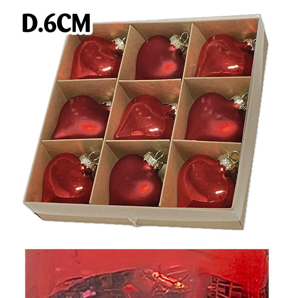 Uan 61054 Conf. Nature X9 Cuori Vetro Xmas D.6Cm Rosso