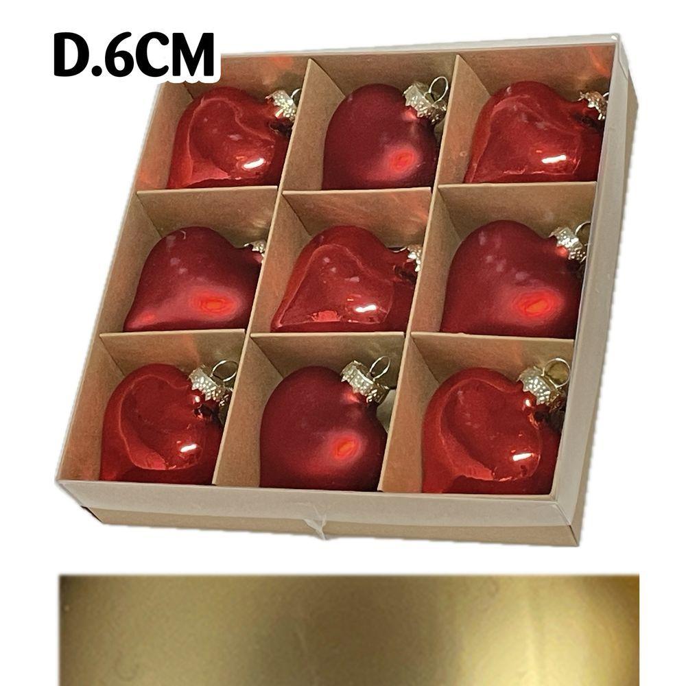 Uan 61055 Conf. Nature X9 Cuori Vetro Xmas D.6Cm Oro
