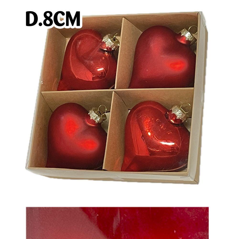 Uan 61057 Conf. Nature X4 Cuori Vetro Xmas D.8Cm Rosso