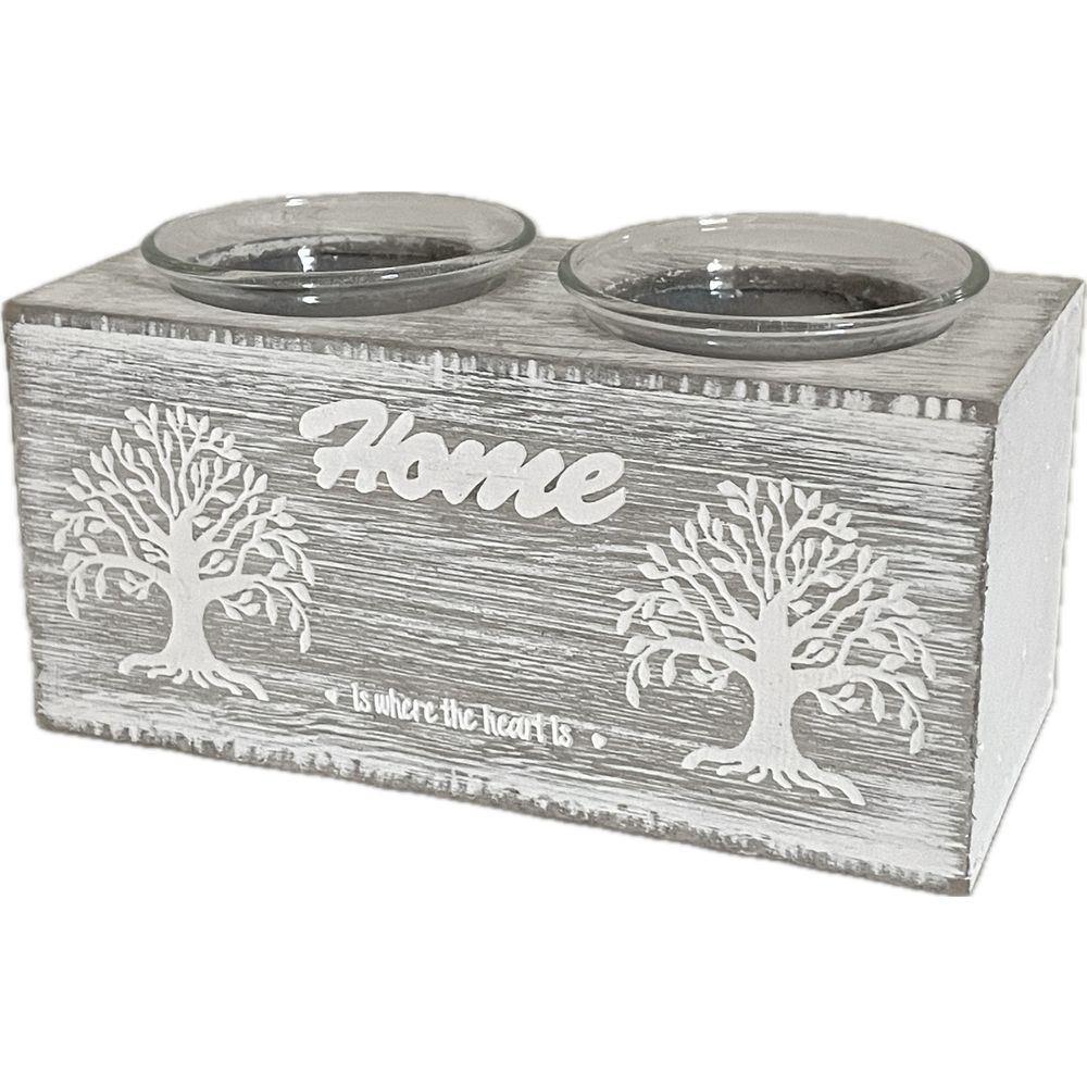 WES 61647 Portacandela 2 Slot Alviss 15*7*8Cm - Legno Grigio - Porta Candele | Mikasa