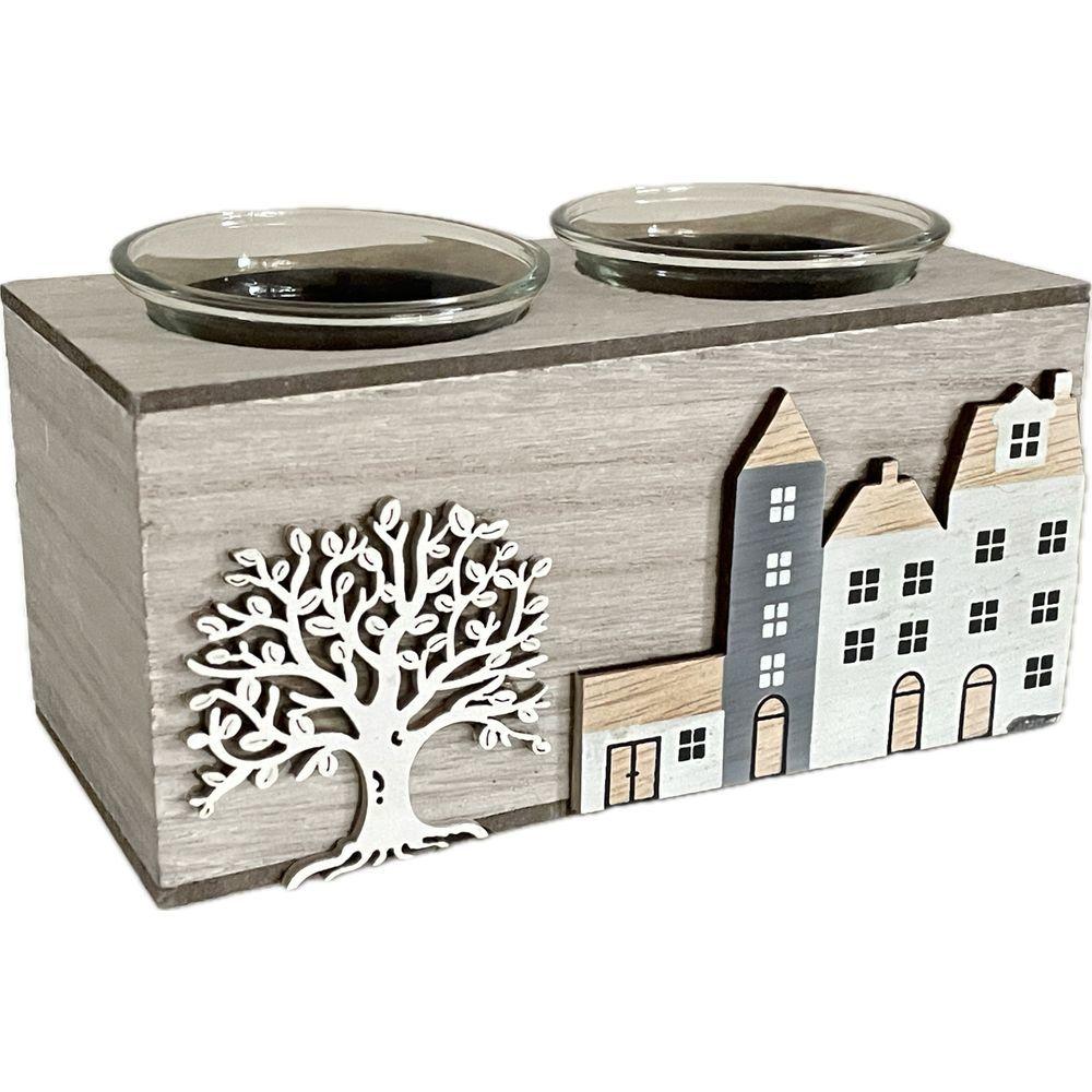 WES 61648 Portacandela 2 Slot Fiandre 15*7*8Cm - Legno Grigio - Porta Candele | Mikasa