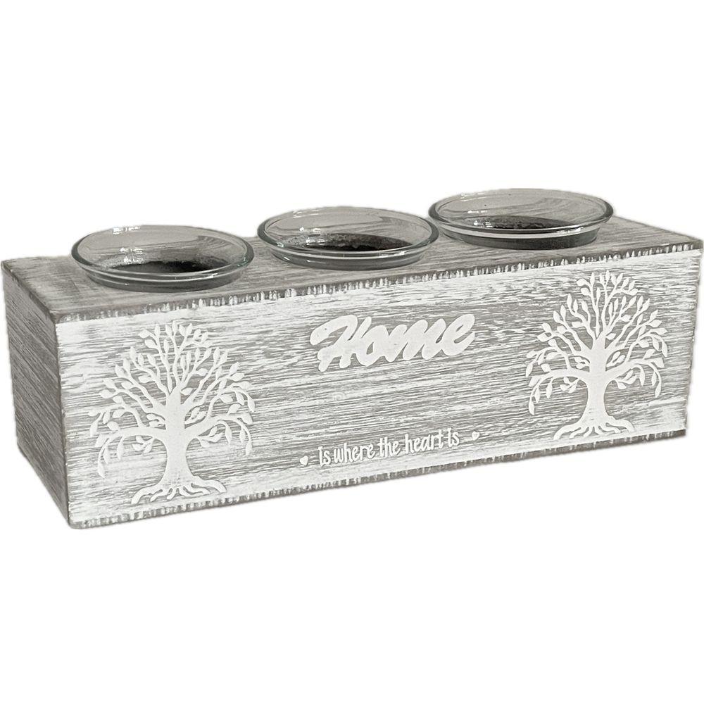 WES 61649 Portacandela 3 Slot Alviss 24*7*8Cm - Legno Grigio - Porta Candele | Mikasa