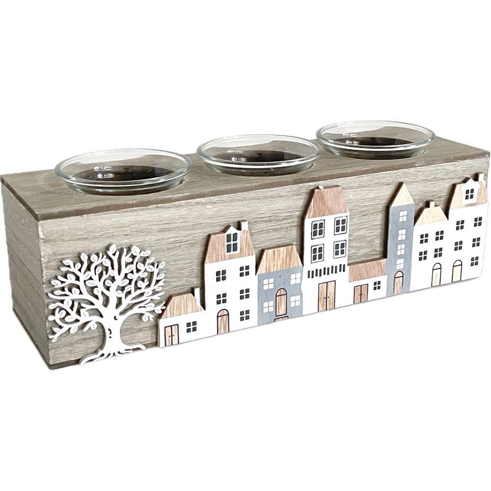 WES 61650 Portacandela 3 Slot Fiandre 24*7*8Cm - Legno Grigio - Porta Candele | Mikasa