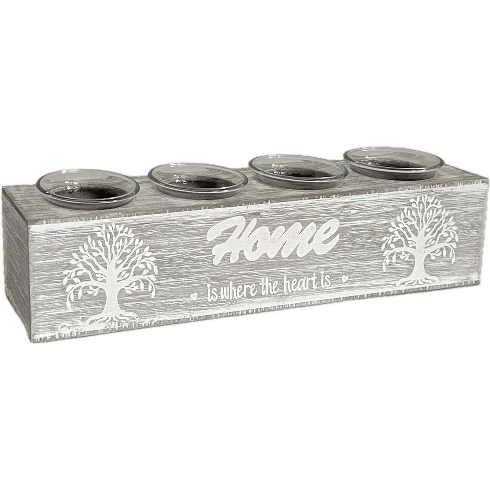 WES 61651 Portacandela 4 Slot Alviss 31*7*8Cm - Legno Grigio - Porta Candele | Mikasa