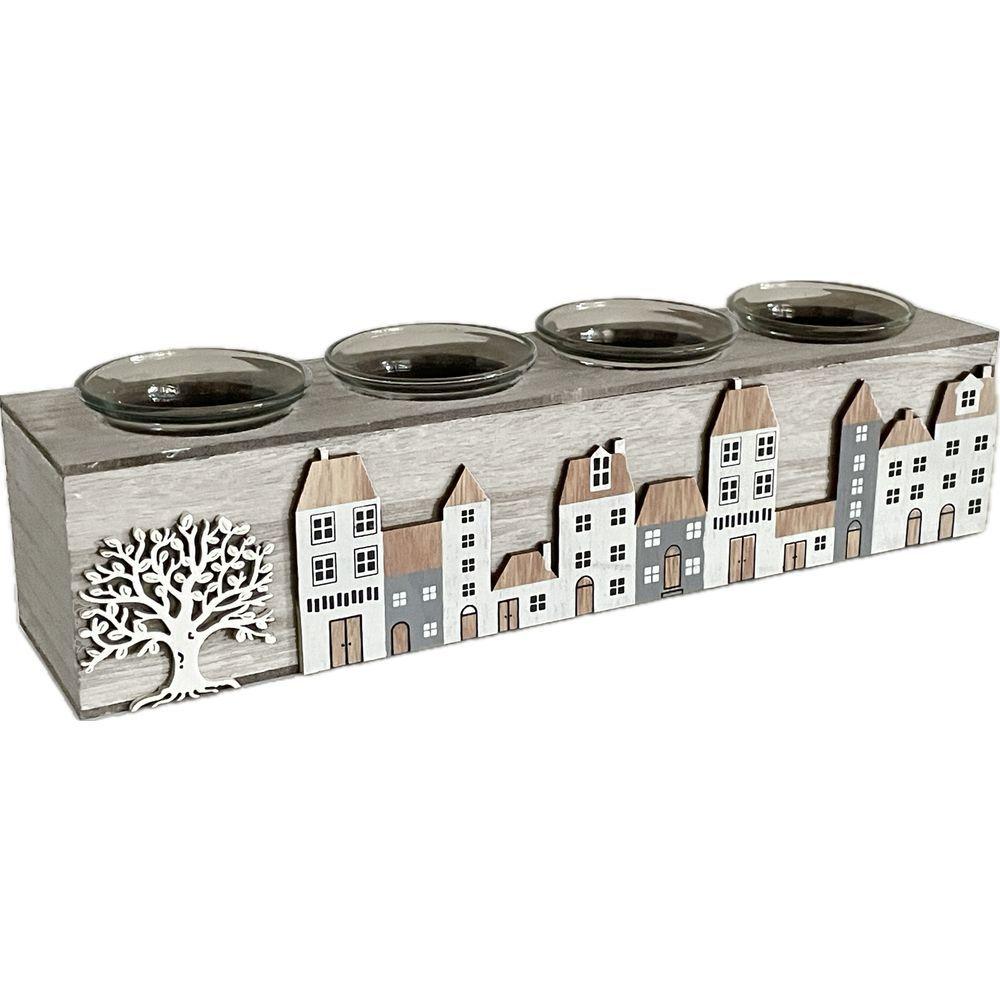 WES 61652 Portacandela 4 Slot Fiandre 31*7*8Cm - Legno Grigio - Porta Candele | Mikasa