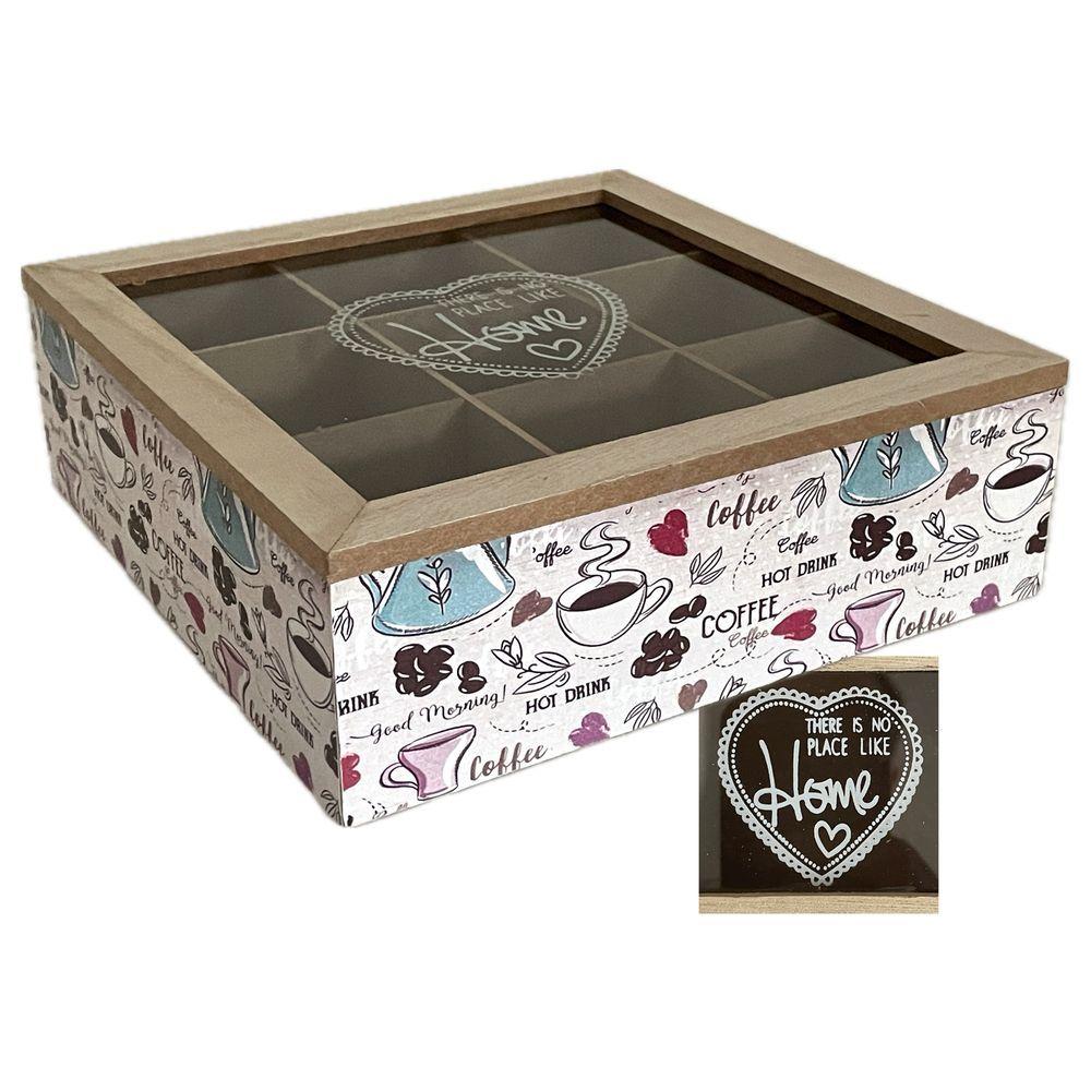 WES 61656 Scatola Porta Te Pop Coffee 9 Scomparti 24*24*7,7Cm - Legno - Porta The | Mikasa