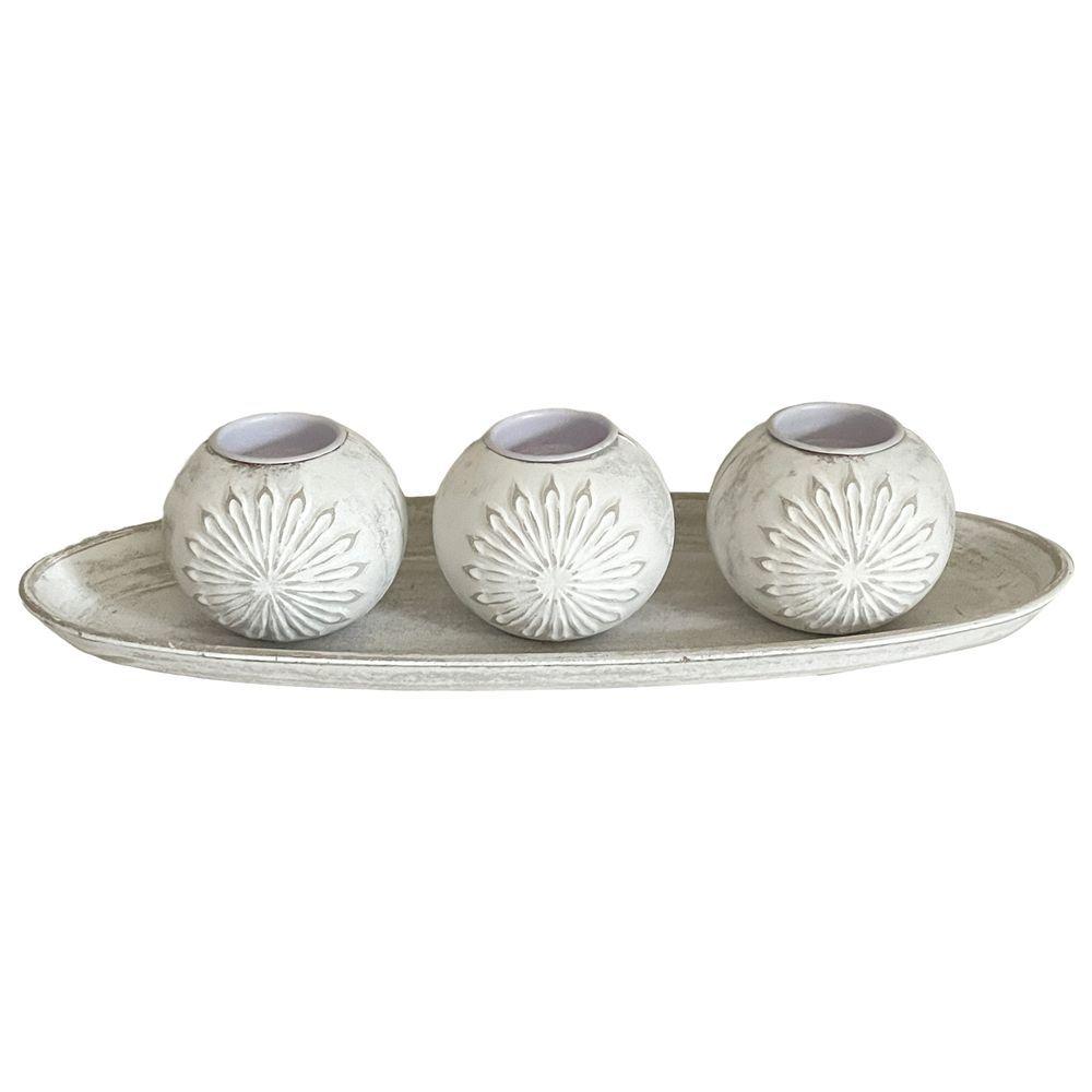 WES 61657 3 P.Tealight Spicchi C/Vassoio 39*14*9Cm - Legno Grigio - Porta Candele | Mikasa