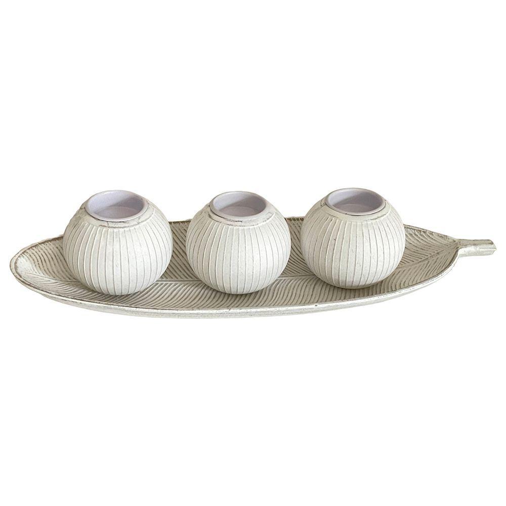 WES 61658 3 P.Tealight Flower Vassoio Foglia 40,5*14,5*8,5Cm - Legno Grigio - Porta Candele | Mikasa