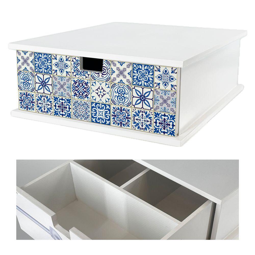 WES 62287 Box Per Macchina Del Caffè Blue Tile 33*27*11Cm - Legno Blu - Porta Cialde | Mikasa