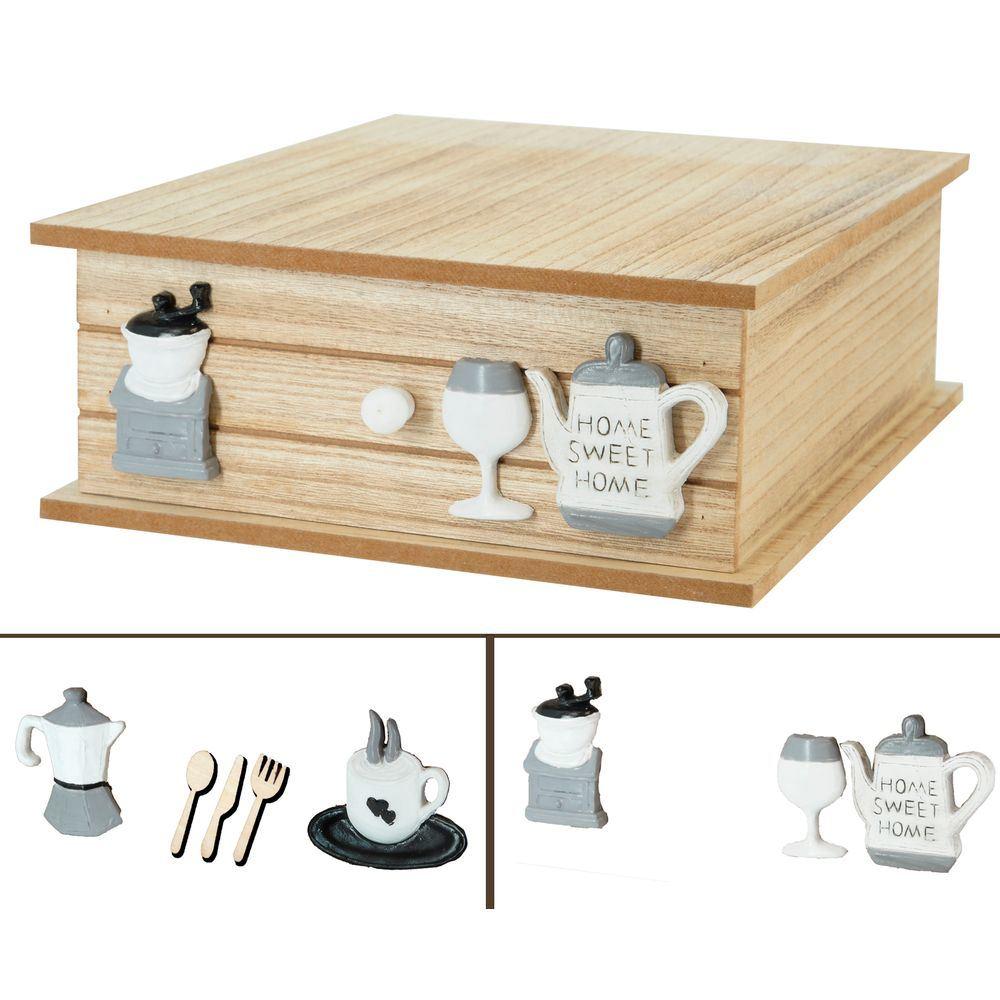 WES 62289 Box Per Caffè Decoro Legno Naturale 33*27*11Cm 2 Ass. - Legno Naturale - Porta Cialde | Mikasa