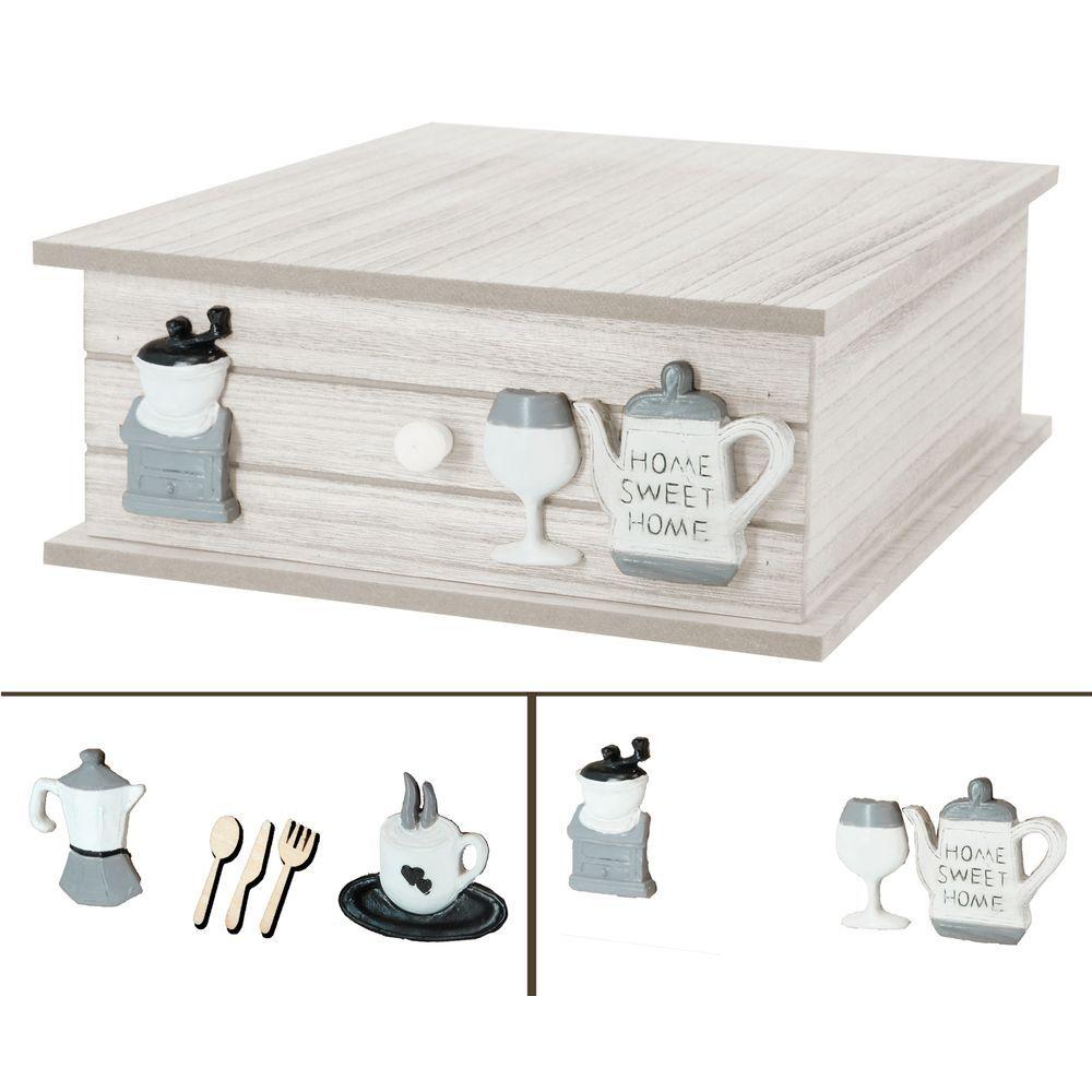 WES 62291 Box Per Caffè Decoro Legno Bianco 33*27*11Cm 2 Ass. - Legno Bianco - Porta Cialde | Mikasa