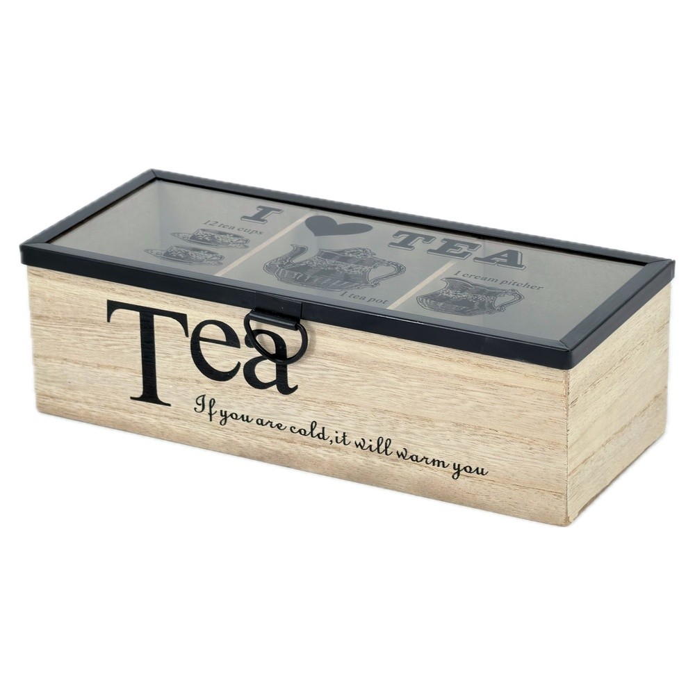 WES 63093 Porta Te' 3 Scomparti I Love Tea Natural 24*10,5*7Cm - Naturale - Porta The | Mikasa