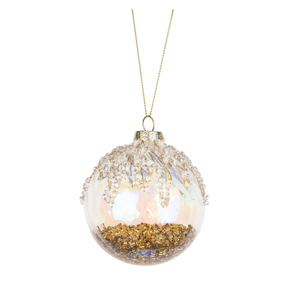 Yuj 56815 Sfera Vetro Perline Doppie Oro D.8Cm