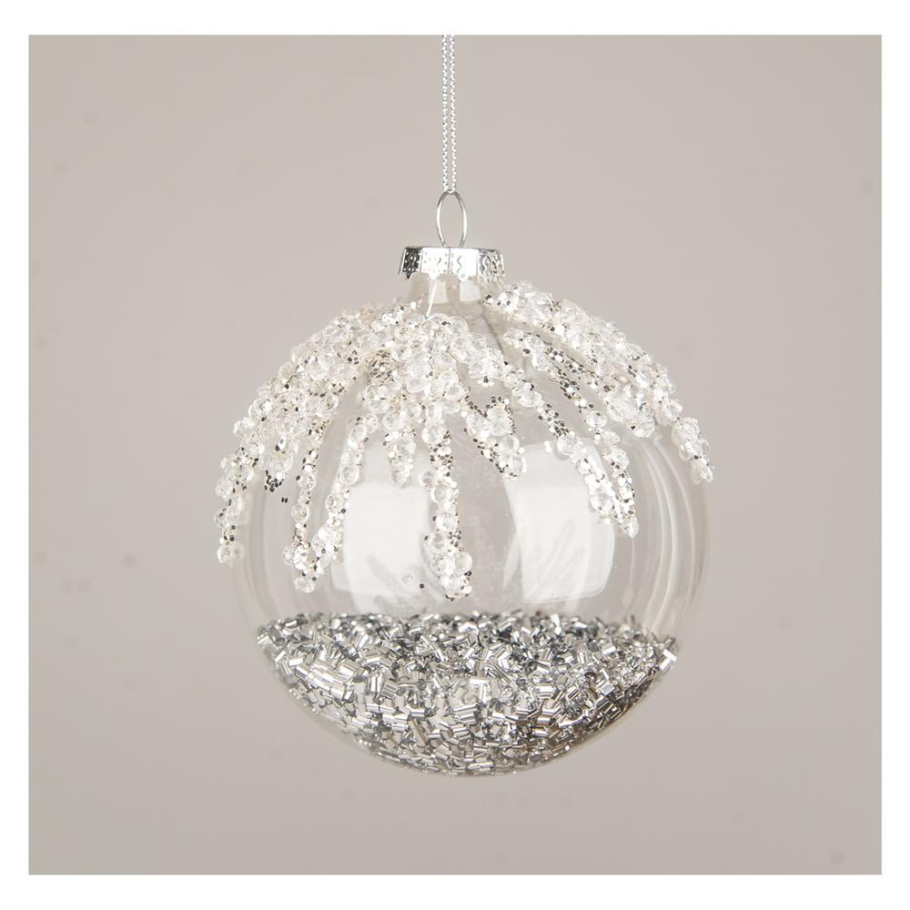 Yuj 57819 Sfera Vetro Perline Silver D.10Cm