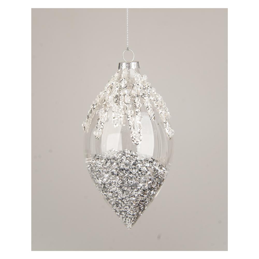 Yuj 57823 Sfera Vetro Allungata Perline Silver 10Cm