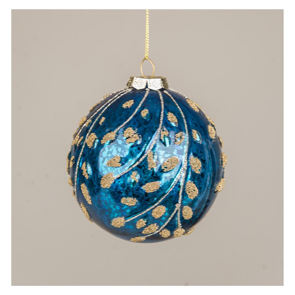 Yuj 57835 Sfera Vetro Foglie Gold Blu D.10Cm