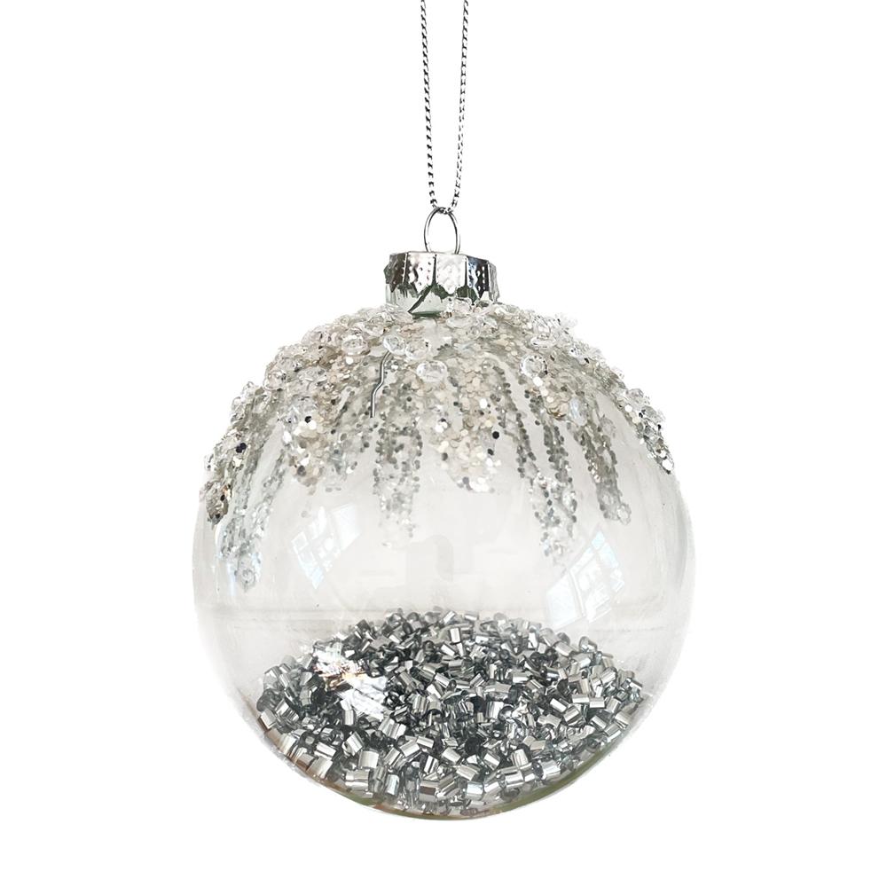 Yuj 59192 Sfera Vetro Strass E Glitter Silver Tonda 10Cm