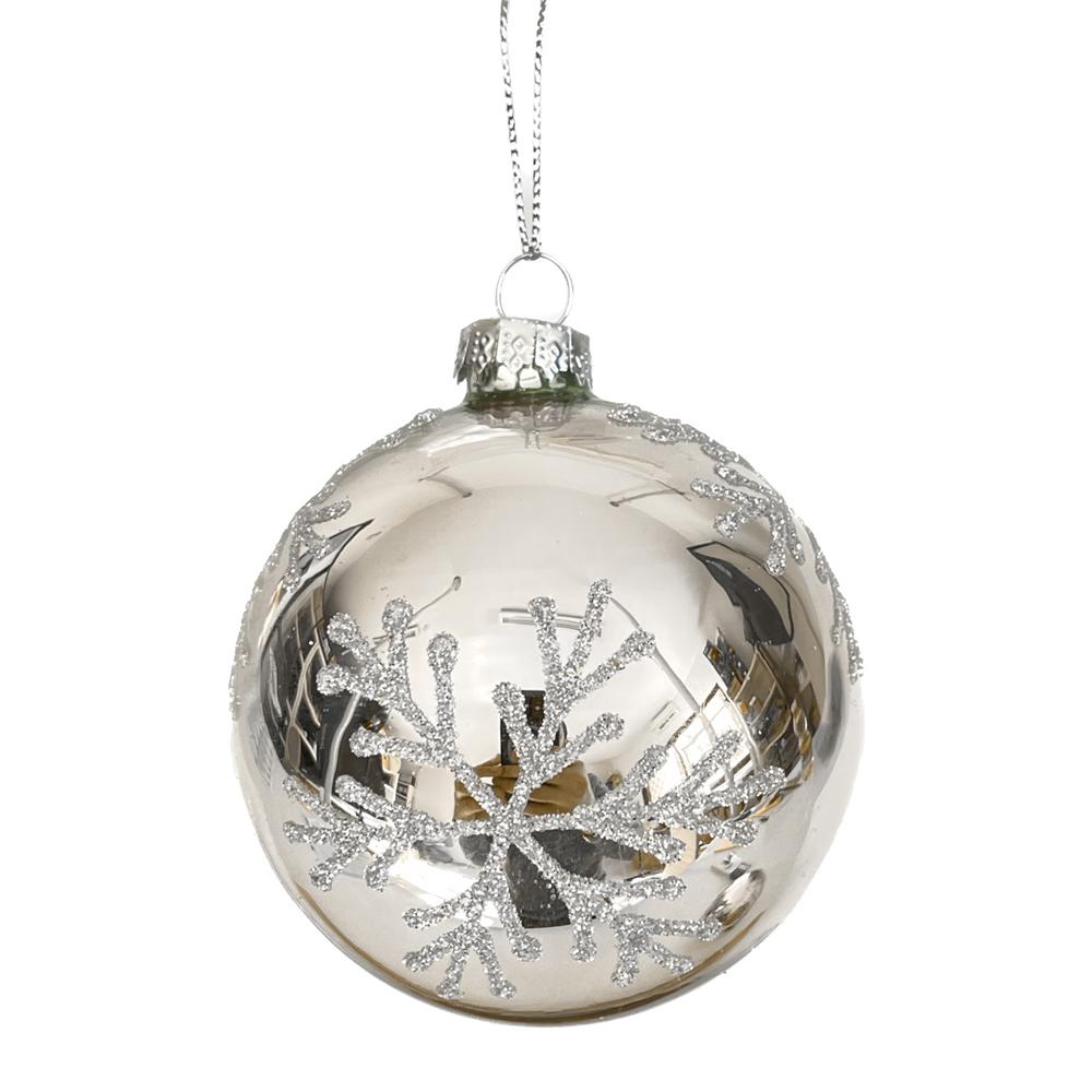 Yuj 59205 Sfera Vetro Argento Mirror Snowflake 8Cm