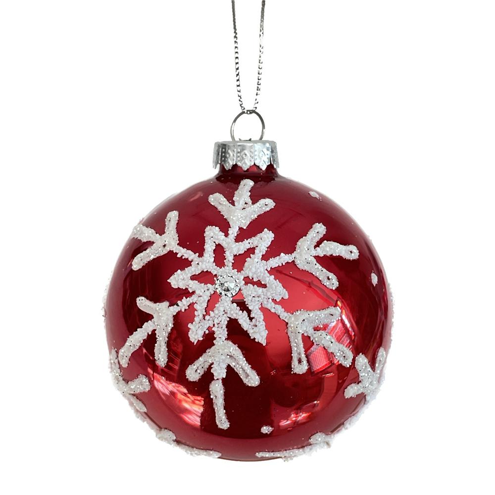 Yuj 59208 Sfera Vetro Rossa Silver Snowflake 10Cm
