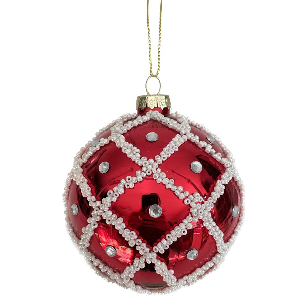 Yuj 59210 Sfera Vetro Red Drappeggio Silver 10Cm