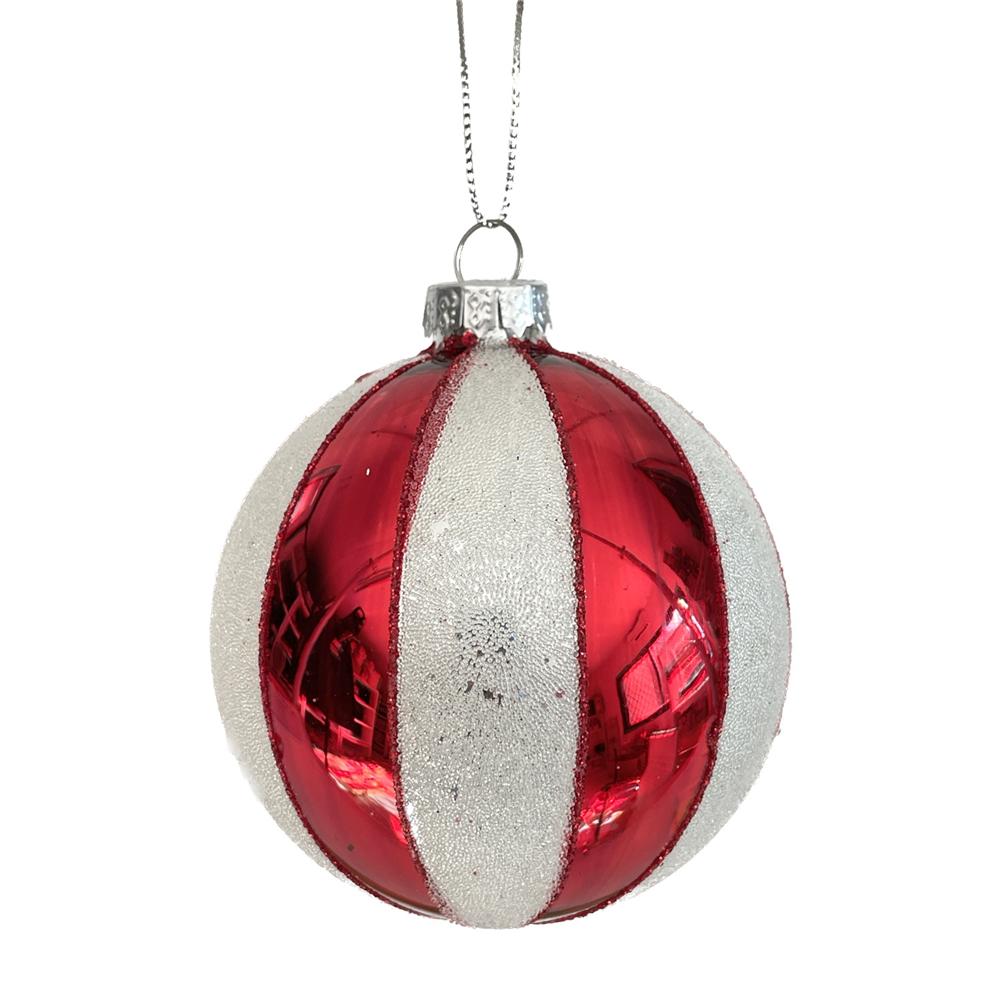 Yuj 59211 Sfera Vetro Circo Red-White Tonda 8Cm - Vetro Bianco - Addobbi Albero | Mikasa