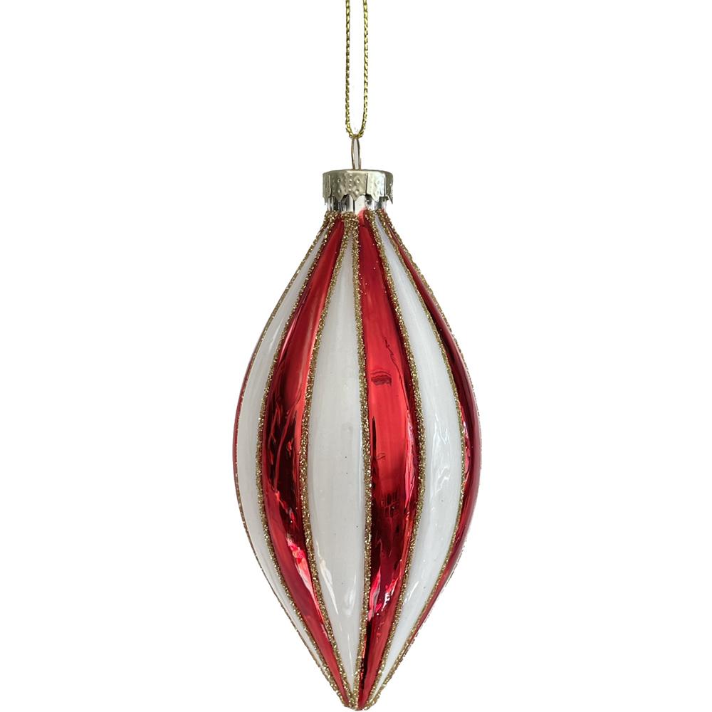 Yuj 59223 Sfera Vetro Circo Red-White Glitter Goccia 8Cm