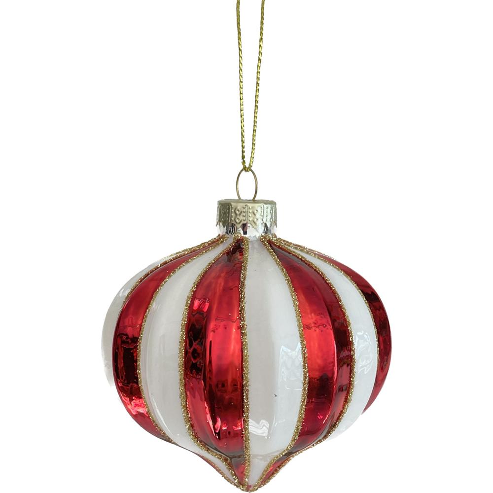 Yuj 59225 Sfera Vetro Circo Red-White Glitter Cipolla 8Cm