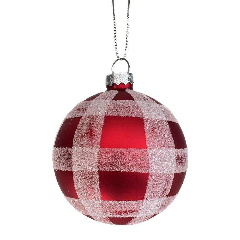 Yuj 59229 Sfera Vetro Red Scacchi Glitter Bianchi 8Cm