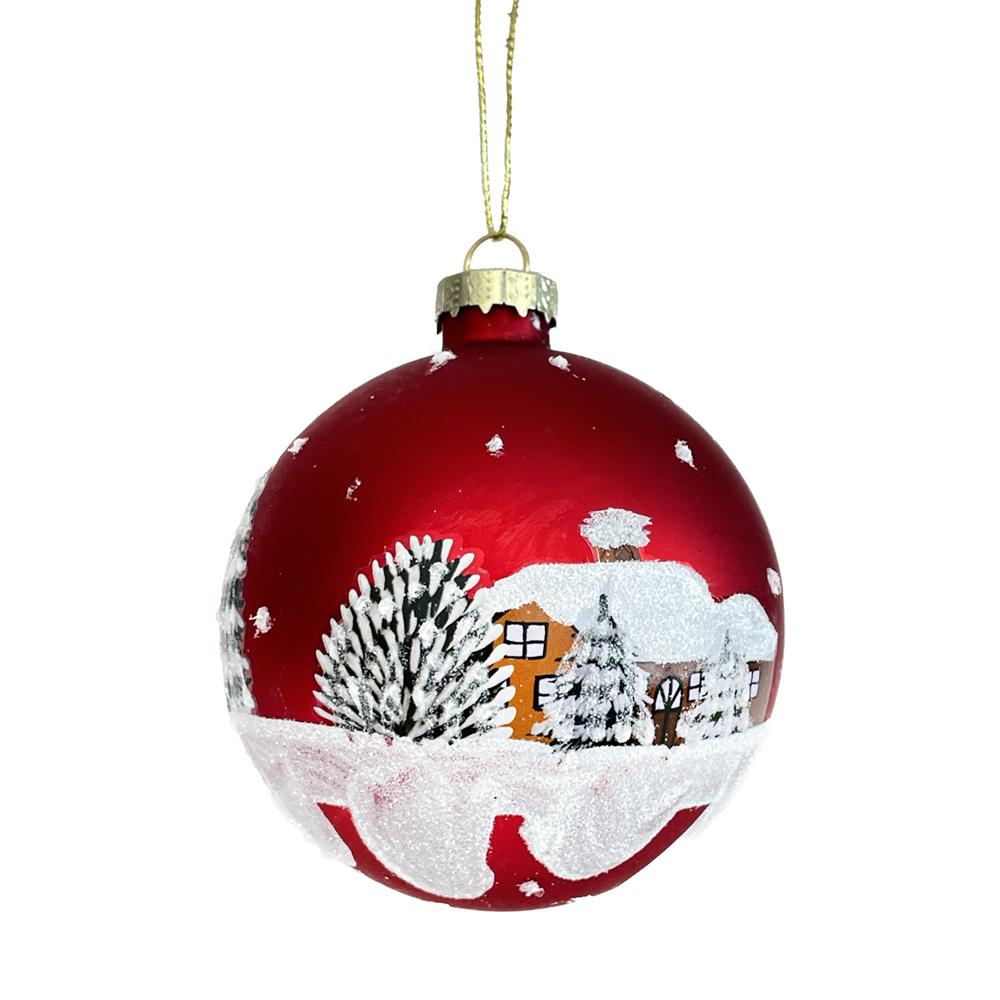 Yuj 59232 Sfera Vetro Paesaggio Invernale Red 10Cm - Vetro Rosso - Addobbi Albero | Mikasa