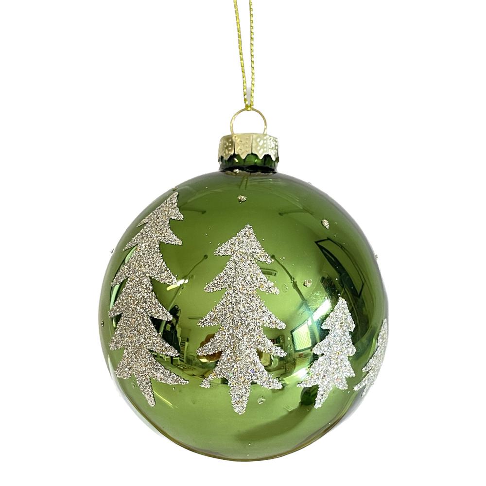 Yuj 59241 Sfera Vetro Green Alberi Argento 8Cm