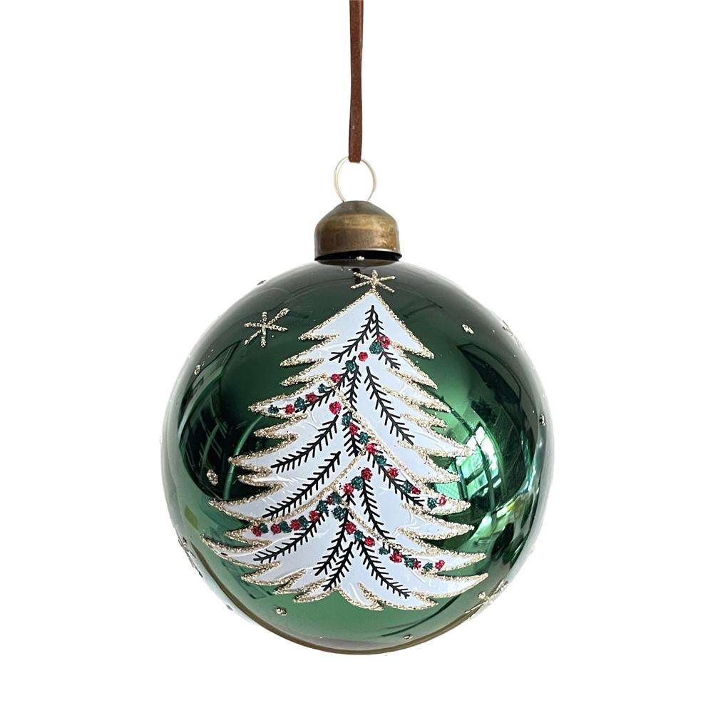 Yuj 59252 Sfera Vetro Green Christmas Tree Tonda 10Cm
