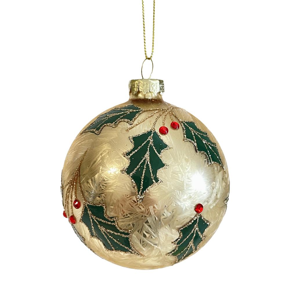 Yuj 59283 Sfera Vetro Agrifoglio Gold 8Cm